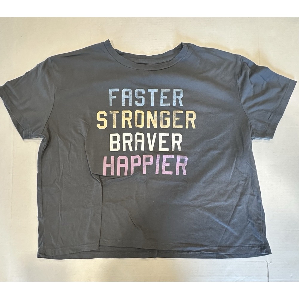 Grayson Threads Cropped T Shirt Gray Faster Stronger Braver Happier Size Large